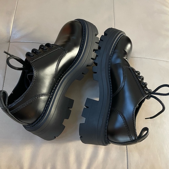 Women's ZARA Black Chunky Platform Lace Jp Oxford, Size 41 - Picture 4 of 8